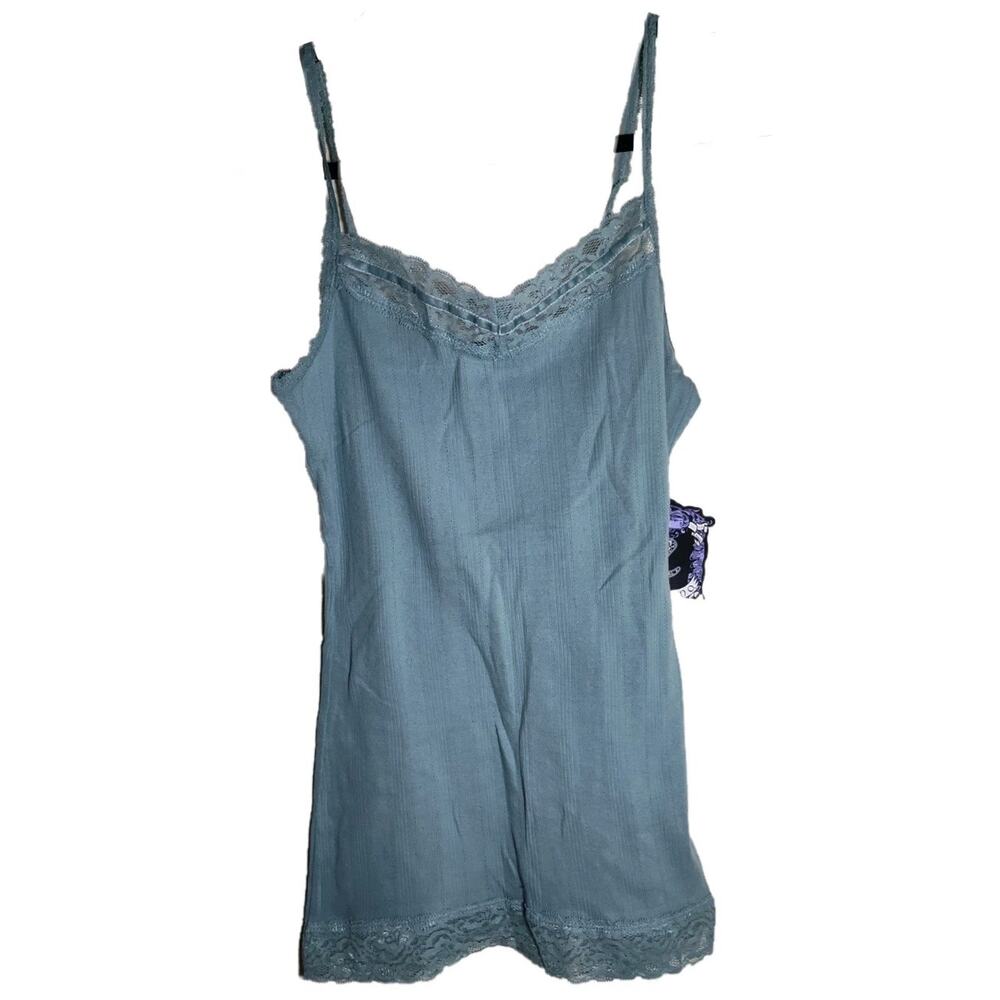 Ellemenno Y2K Sub Teal Velvet Trim Lace‎ Women's Babydoll Tank Top Size Medium